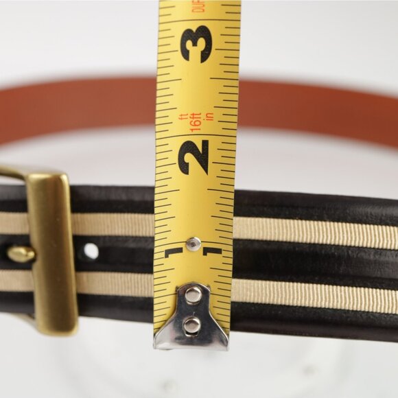 Torino USA Mens Belt Size 44 Black Leather Tan Inlay 1 1/2" Width Brass Buckle - Picture 8 of 16